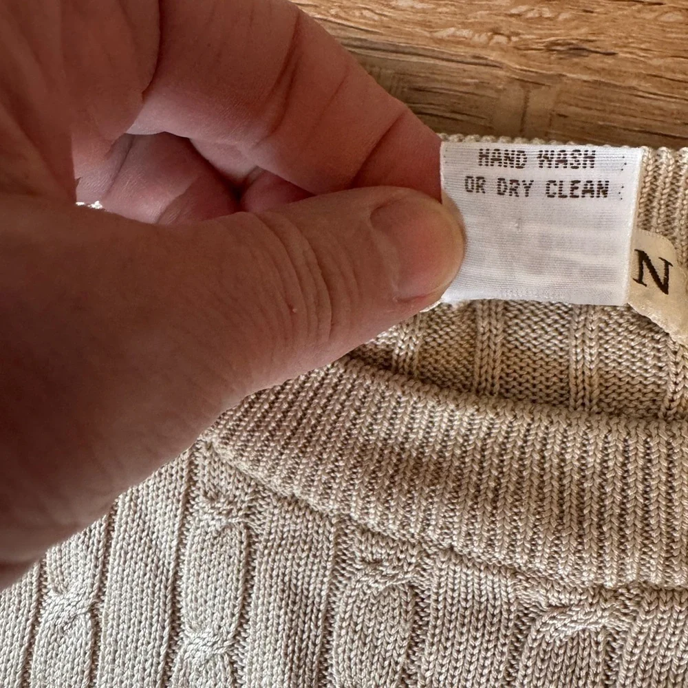 Vintage Cullen Silk Cream Cable Knit Crew Sweater Lightweight Neutrals/ XLG